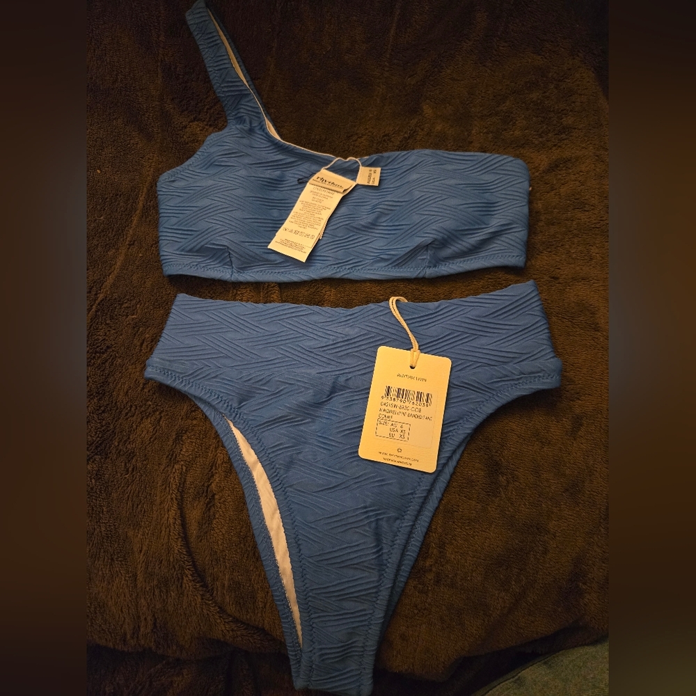 Rhythm Textured Blue Bikini Set Size XS